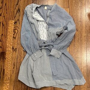 Rebecca Taylor Navy Striped Shirt dress with tissue hem